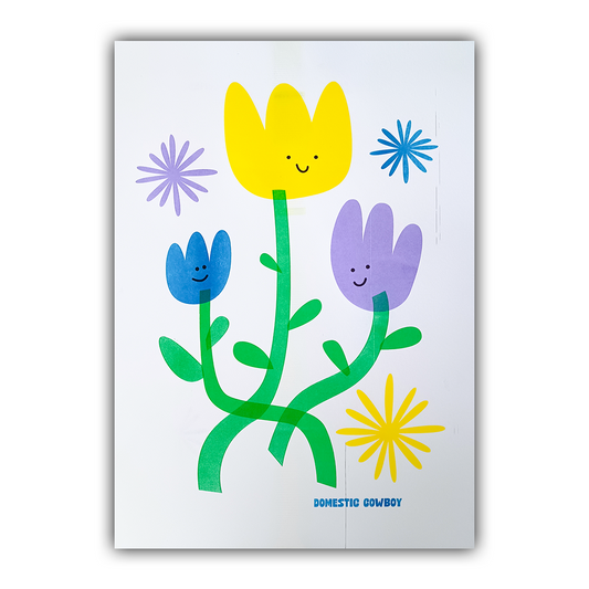 Happy Flowers Risograph Print